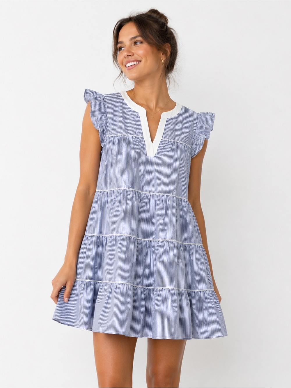 Roller Rabbit Blue & White Stripe Tiered Mini Dress | Size M